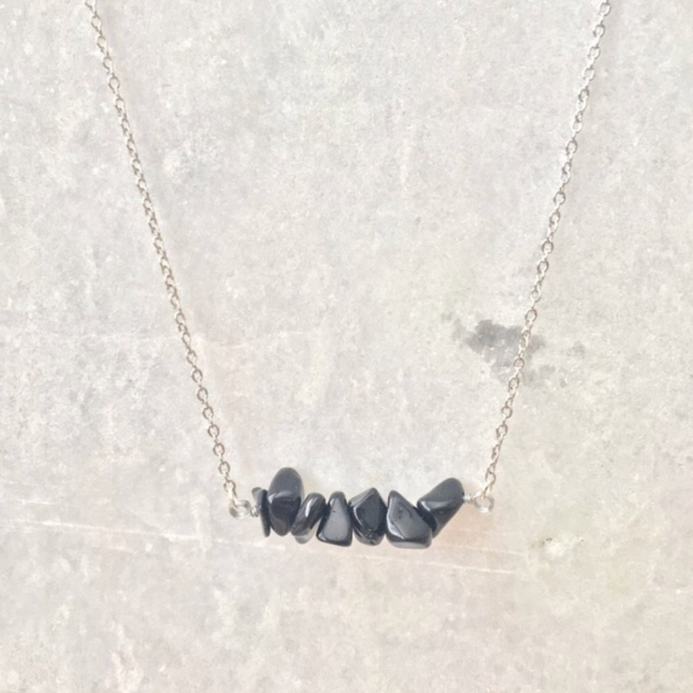 Onyx Bar Necklace on Silver